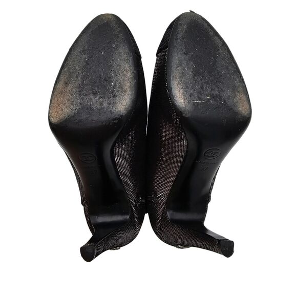 Chanel CC Cap Toe Ankle Heel Boot Size 37 US 6 6.5 Silver Metallic Leather Zip - Picture 9 of 11